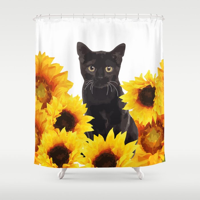 Sunflower Black Cat Shower Curtain by Move-Art | Society6