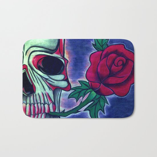 Skull & Red Rose Bath Mat