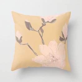 Magnolia flower Japanese minimalism style artwork in retro colors Throw Pillow