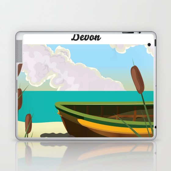 Bigbury-on-Sea Devon Seaside travel poster Laptop & iPad Skin