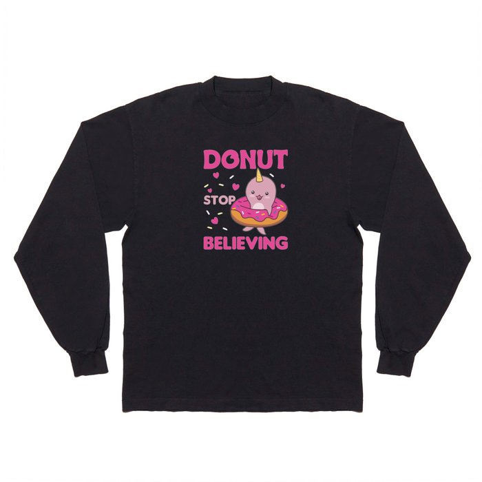 Cute Narwhal Funny Animals In Donut Pink Long Sleeve T Shirt