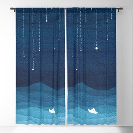 Falling stars, blue, sailboat, ocean Blackout Curtain