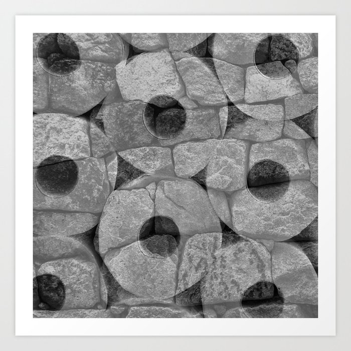 Rock and Roll Gray Scale Toilet Paper Rolls Overlaid with Rocks Art Print
