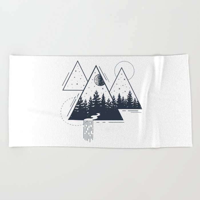 Modern Geometric Nature Forest Bohemian Triangles Beach Towel