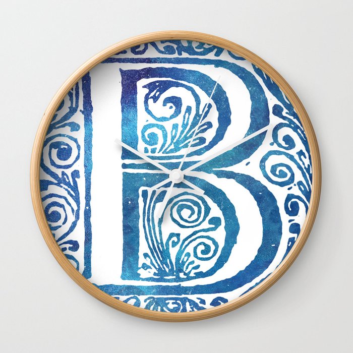 Letter B Antique Floral Letterpress Monogram Wall Clock By
