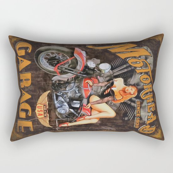 Motorhead Garage Vintage Poster Rectangular Pillow