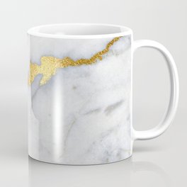White and Gray Marble and Gold Metal foil Glitter Effect Mug