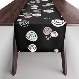 White and pink roses pattern on black background Table Runner