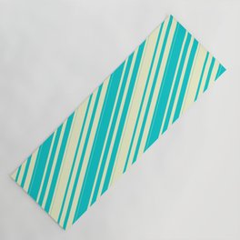 [ Thumbnail: Dark Turquoise & Light Yellow Colored Lines/Stripes Pattern Yoga Mat ]