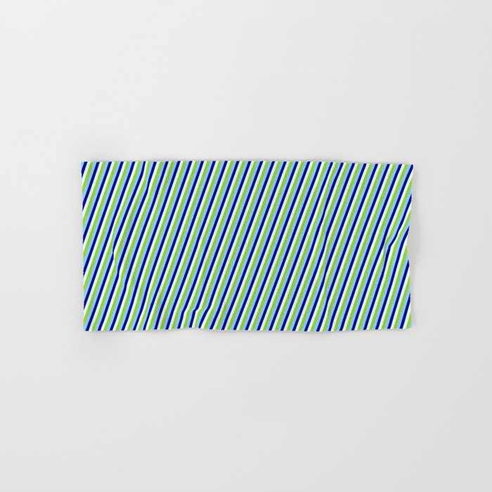 Blue, Light Cyan, Green, and Light Sky Blue Colored Lines/Stripes Pattern Hand & Bath Towel