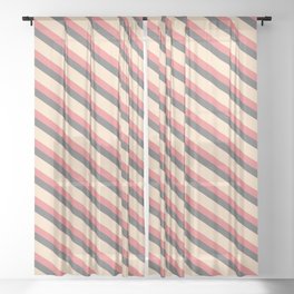 [ Thumbnail: Light Coral, Dim Grey, and Bisque Colored Stripes Pattern Sheer Curtain ]