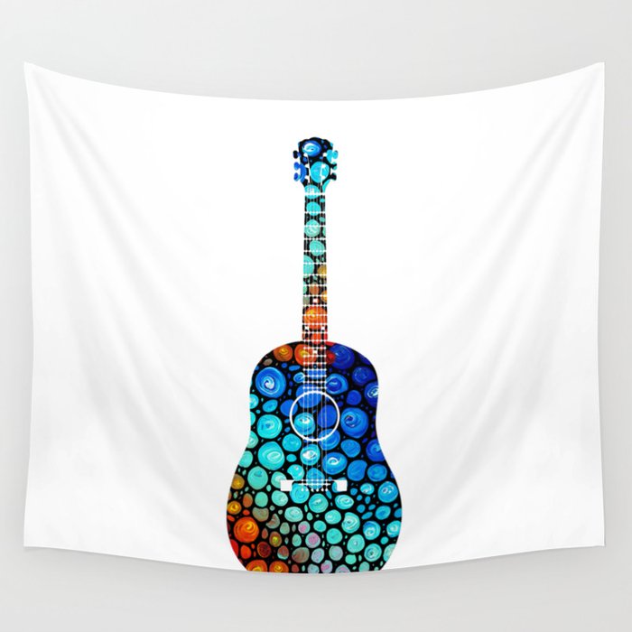 Colorful Mosaic Acoustic Guitar Art Music Wall Tapestry
