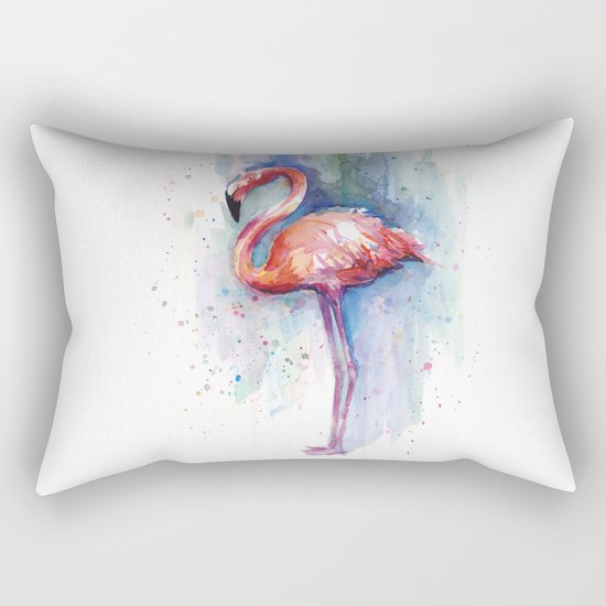 Pink Flamingo Watercolor Tropical Animals Birds Rectangular Pillow