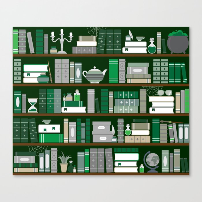 Book Case Pattern - Green and Grey Canvas Print