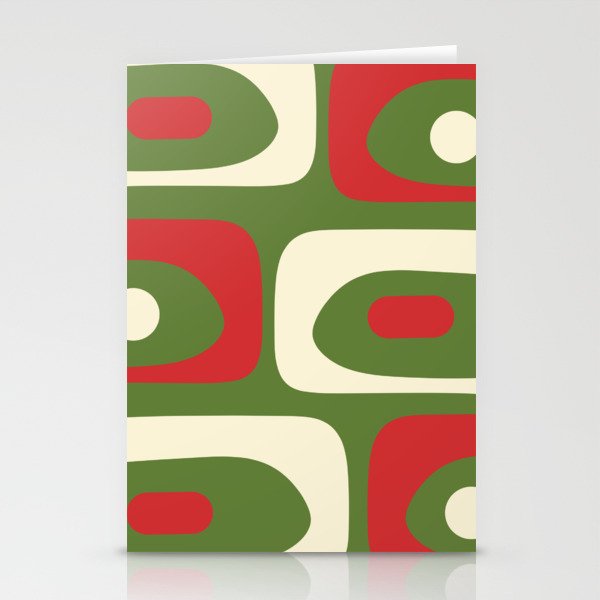 Piquet Mid-Century Modern Minimalist Abstract in Retro Christmas Green, Red, and Cream Stationery Cards