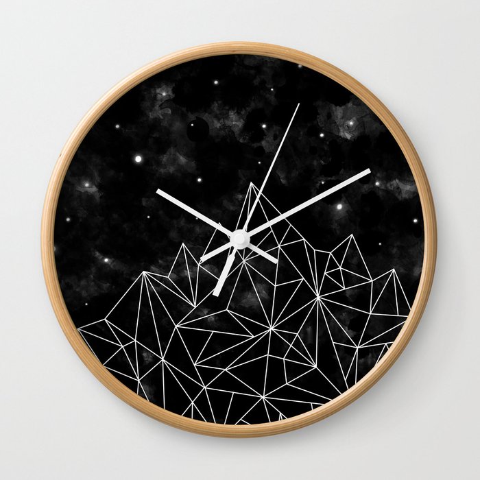 Geometric Mountain Black White Wall Clock By Mintzy Society6 Geometric Mountain Black White Wall Clock