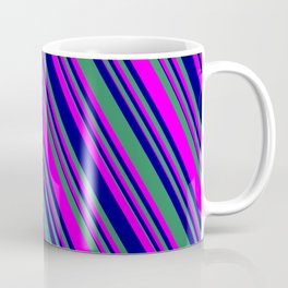 [ Thumbnail: Sea Green, Fuchsia, and Blue Colored Lined/Striped Pattern Coffee Mug ]