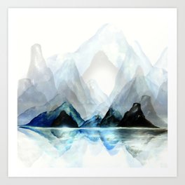 Mountain#1: a minimal, abstract of Milford Sound in New Zealand mixed media painting Art Print