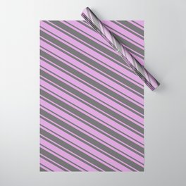 [ Thumbnail: Plum and Dim Gray Colored Stripes Pattern Wrapping Paper ]