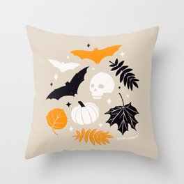 Halloween Pumpkins, Bats and Skulls Design Throw Pillow