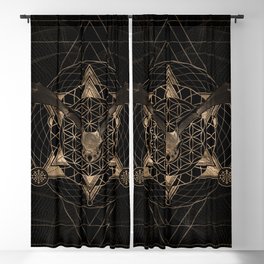 Bat in Sacred Geometry - Black and Gold Blackout Curtain