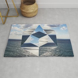 Sacred geometry Seaview Rug | Seascape, Illuminate, Abstract, Bluesky, Seaview, Abstraction, Graphicdesign, Digital, Nature, Roshhanikra 
