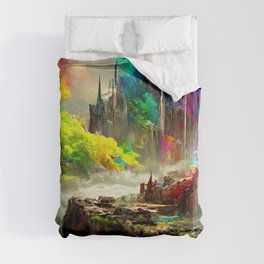 Medieval Town in a Fantasy Colorful World Duvet Cover