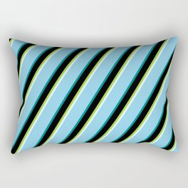 [ Thumbnail: Eye-catching Green, Light Cyan, Sky Blue, Teal & Black Colored Stripes/Lines Pattern Rectangular Pillow ]