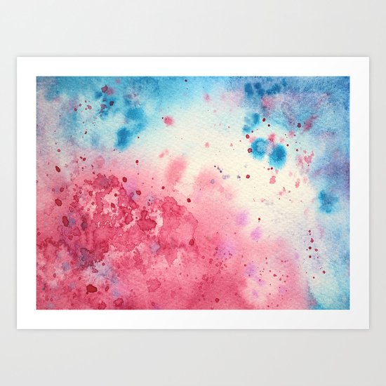 When pink meets blue || watercolor Art Print