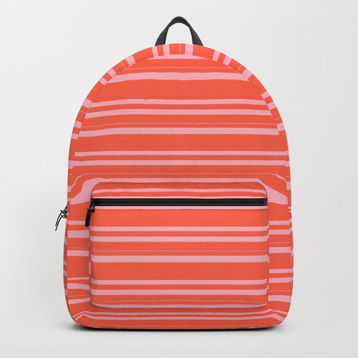 Red & Light Pink Colored Lined Pattern Backpack