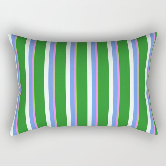 Eyecatching Green, Violet, Cornflower Blue, Mint Cream & Forest Green Colored Pattern of Stripes Rectangular Pillow