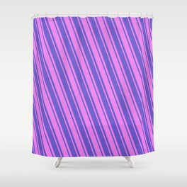 [ Thumbnail: Slate Blue and Violet Colored Pattern of Stripes Shower Curtain ]