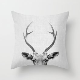 Deer - Black & White Throw Pillow