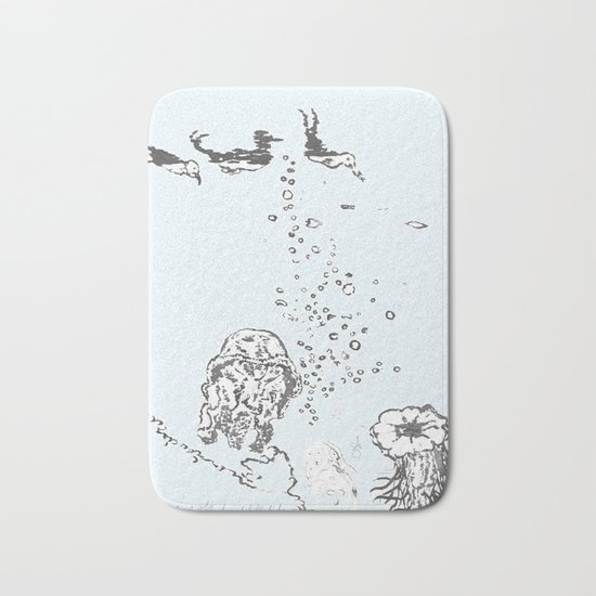 Two Tailed Duck and Jellyfish Pale Blue Bath Mat