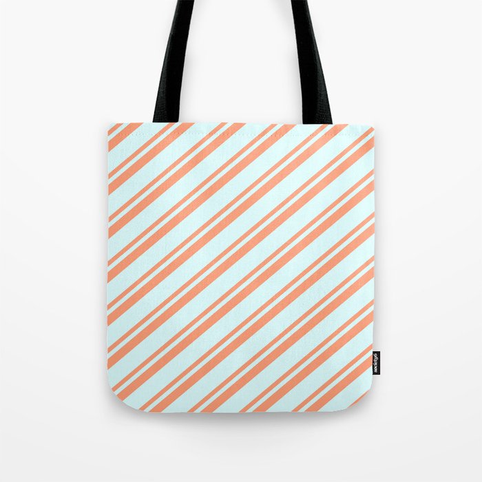 Light Salmon & Light Cyan Colored Striped Pattern Tote Bag