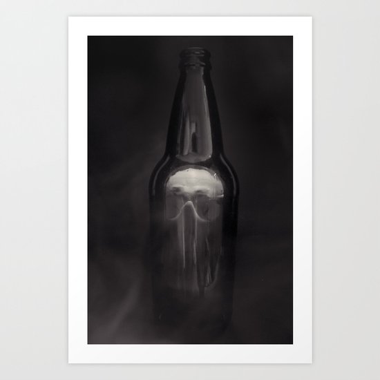 Skull in a Bottle Police Black and White Photography Art Print
