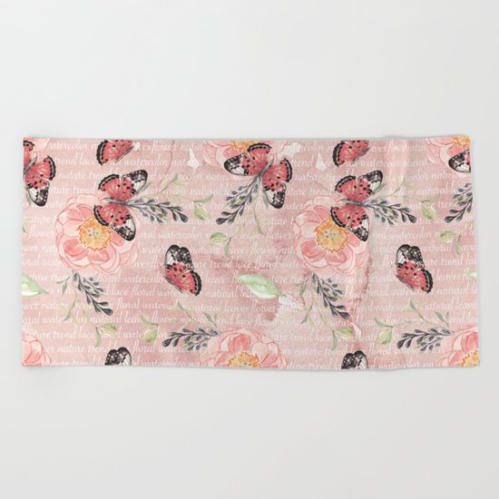 Flowers & butterflies #1 Beach Towel