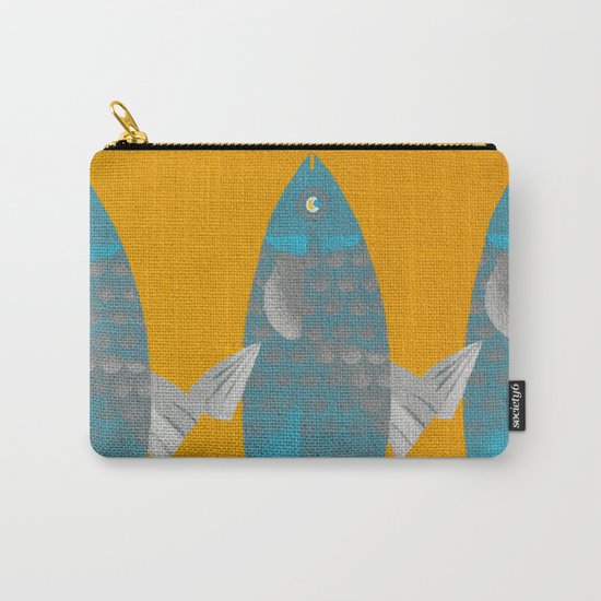 Blue Fish on a Yellow River Carry-All Pouch