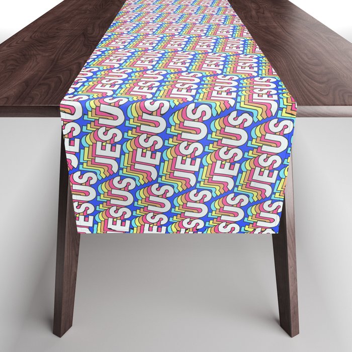 'Jesus' Trendy Rainbow Text Pattern (Blue) Table Runner