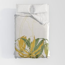 Yellow Lily Line Art Sitting Tiger Duvet Cover