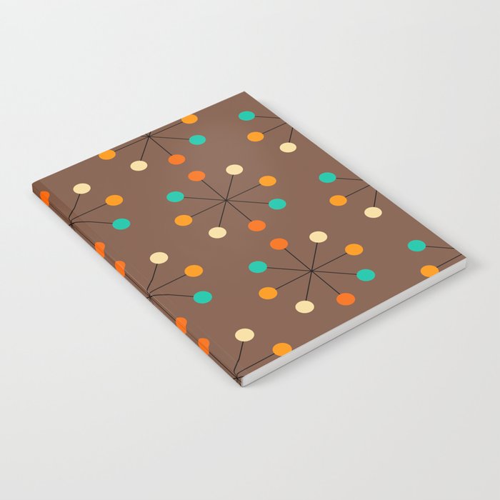 50s Mid Century Modern Atomic Pattern in Brown, Orange, Yellow & Turquoise Notebook