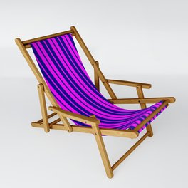 [ Thumbnail: Fuchsia & Dark Blue Colored Striped Pattern Sling Chair ]
