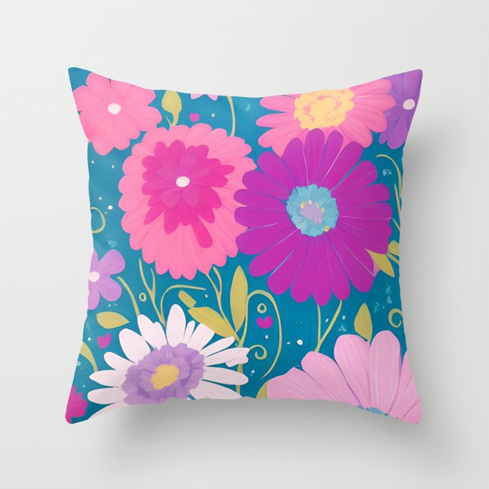 Daisies and Blues Throw Pillow