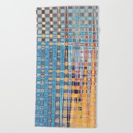 Blue And Yellow Distorted Criss Cross  Beach Towel
