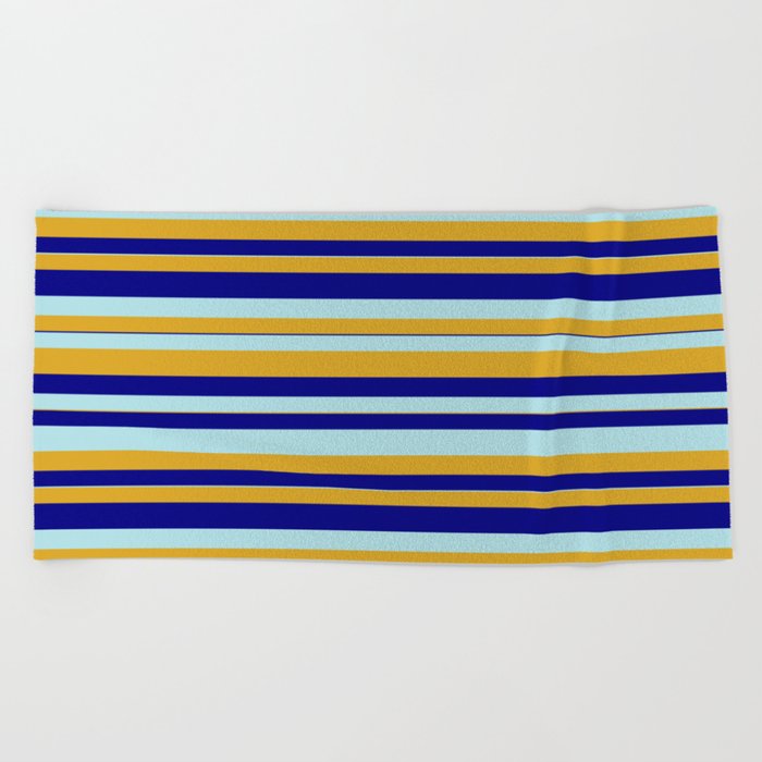 Powder Blue, Goldenrod, and Blue Colored Striped Pattern Beach Towel