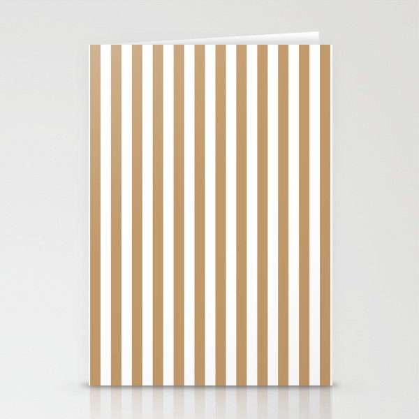 White and Camel Brown Vertical Stripes Stationery Cards