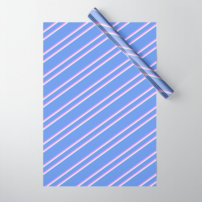 Cornflower Blue, Violet, and Light Cyan Colored Lined Pattern Wrapping Paper