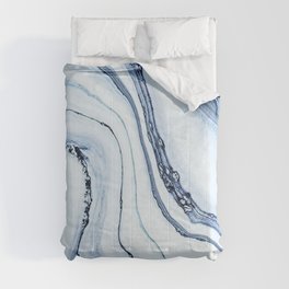 White Blue Marble Abstract Design Comforter