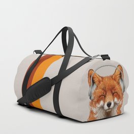 The Musical Fox Duffle Bag | Headphones, Chalk Charcoal, Portrait, Dog, Beard, Funny, Drawing, Colored Pencil, Music, Happy 