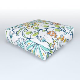 Light Blue and Bright White Ditsy Flower Spring Bloom Outdoor Floor Cushion